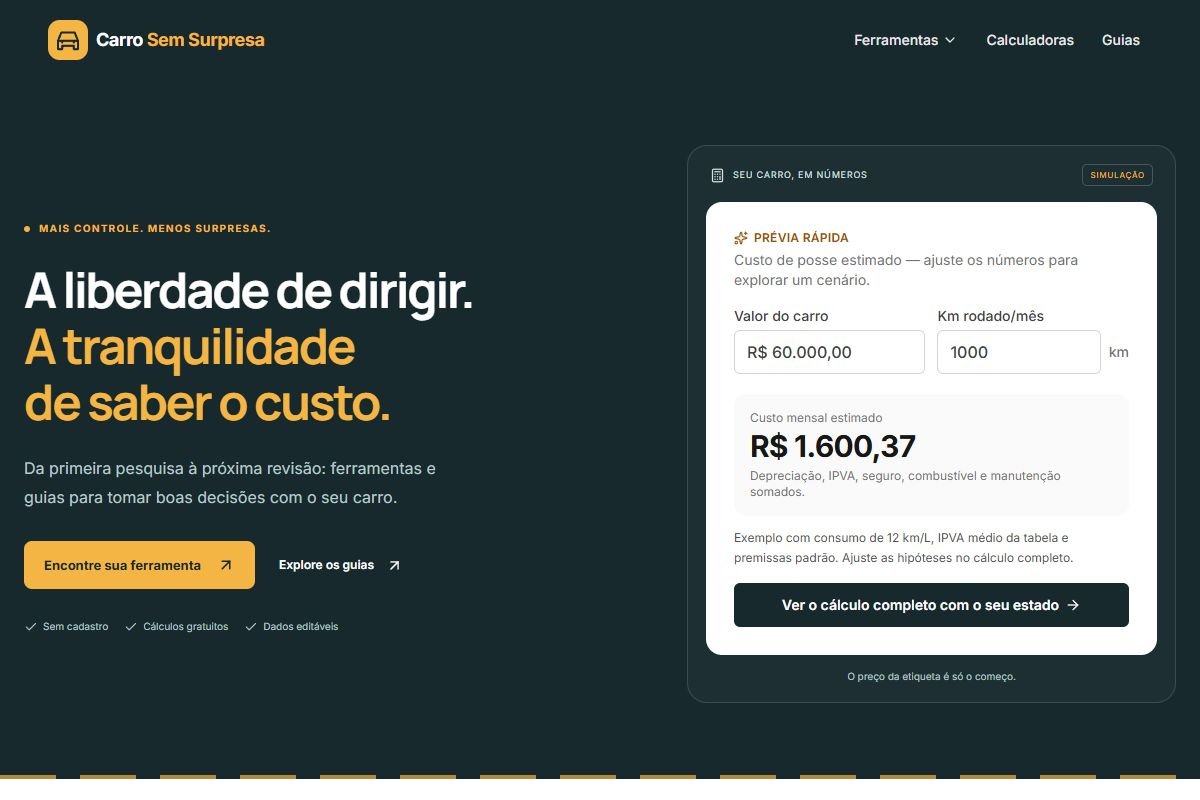 Página inicial de Carro Sem Surpresa